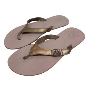 Reef Leather Flip-flops Sandals Size 7 Metallic Gold Casual Coastal Bohemian